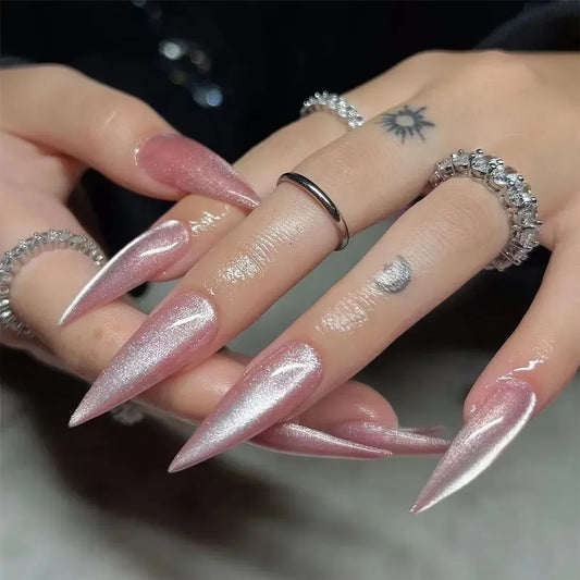 Extra Long Pointed Fake Nails Art Butterfly Pearl Exaggerate Dark Y2K Black Spider Rhinestone False Nail Press on Nails Manicure