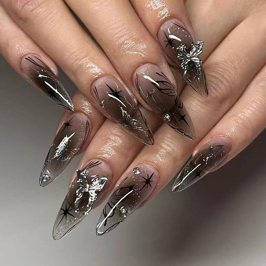 French Tip Press on Nails Medium  Almond Fake Nails Pearl Charm Designs Cute Strawberry Pattern False Nails Milky White Glossy Full Cover Stick on Nails for Women and Girls Cute Nails 24 Pcs