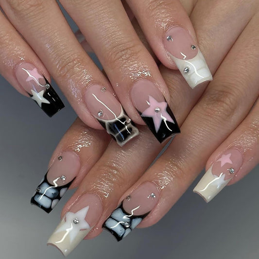 24Pcs Nude Gradient French Tip Press on Nails Medium Length Almond Shaped Artificial Acrylic Fake Nail  Full Cover Reusable Glossy Nature French Coffin False Nail Glue on Nails for Women