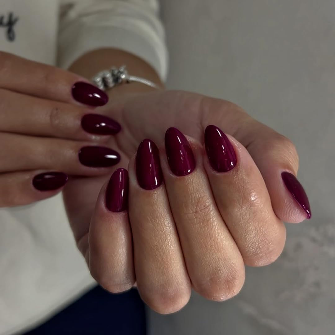 Dusty Pink Press on Nails Short Oval Acrylic Nails Press Ons Solid Color Medium Short Fake Nails for Women Reusable Thick round Glue on Nails for Finger Decoration 24 Pcs