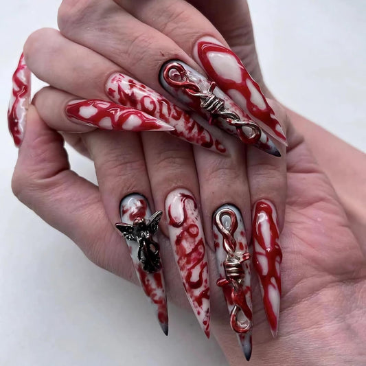 Almond Press on Nails Medium Fake Nails Pink Glue on Nails Flower Heart Charm Design Acrylic Nails 24Pcs Coquette Handmade False Nails
